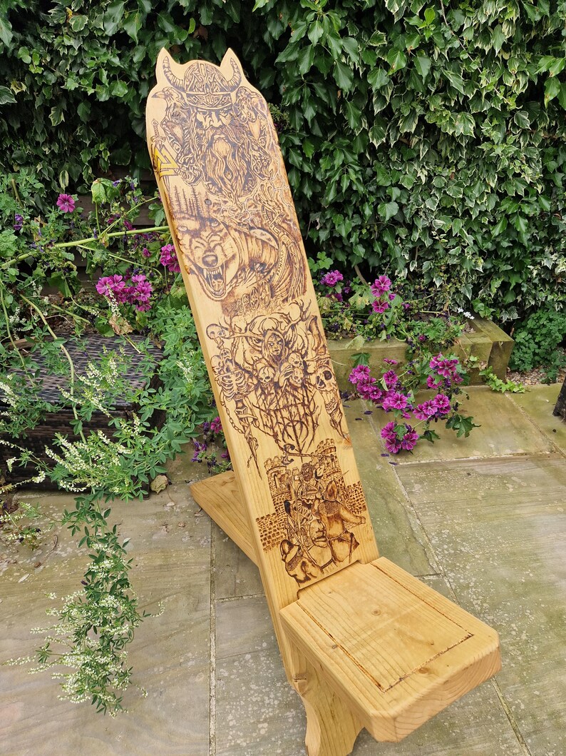 Viking Throne Stargazer Pyrography Unique Odin Fenrir Wolf Longboat ...