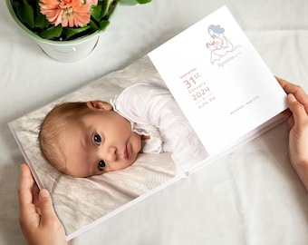 Personalised birth photo book by First Memories, including a newborn photoshoot from your own home. New baby gift, baby shower, new parents.