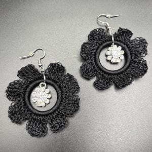 Black Flower Hoop Earrings