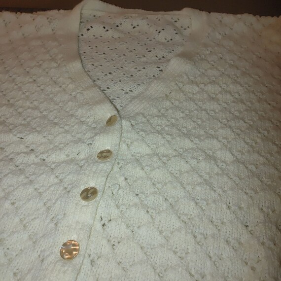 White Knit Cardigan 30x25 Homemade Button Soft Wo… - image 8