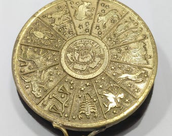 Antyczna mosiężna sakiewka na monety z motywem zodiaku, składana, skórzana, aksamitna podstawa, ręcznie robiona, Włochy