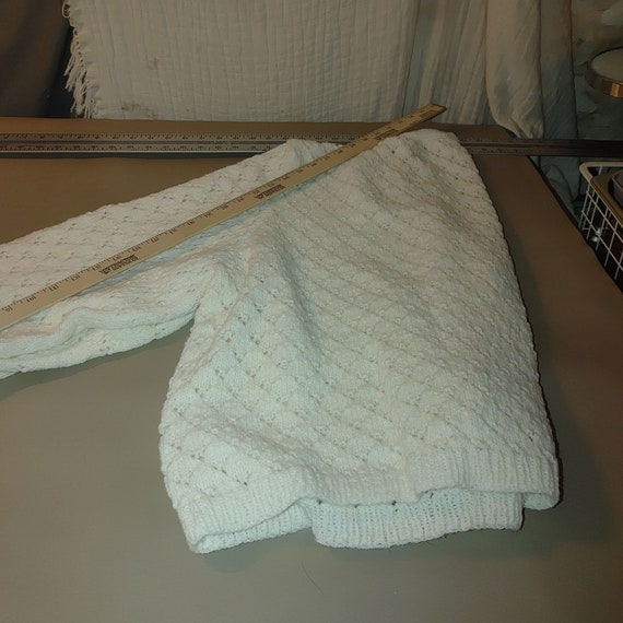 White Knit Cardigan 30x25 Homemade Button Soft Wo… - image 3