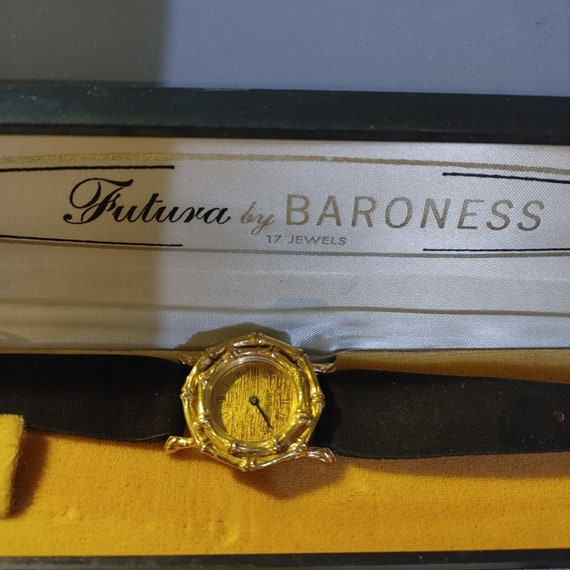 Baroness Futura Gold Nugget Black Band Bling Watc… - image 1