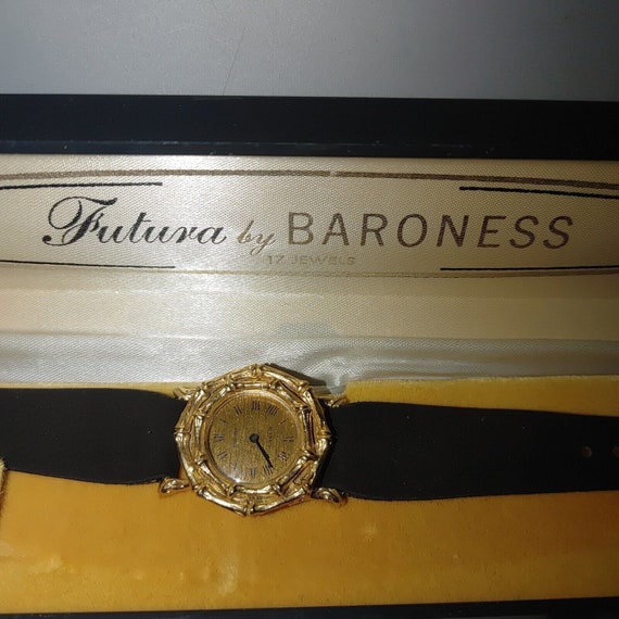 Baroness Futura Gold Nugget Black Band Bling Watc… - image 2