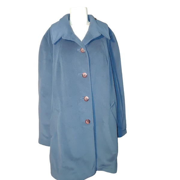 Bromleigh Women's Dress Wool Coat XL Blue Union Made USA Vintage Lined Trailor