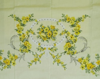 JP Stevens Tastemaker Flat Sheet Vintage 1978 Twin Yellow Bouquets Flowers MCM