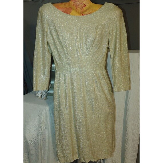 Vintage Dress 1950s Handmaid Gold Lurex Shimmer P… - image 4