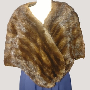 Brown Mink Fur Stole Shawl Wrap Vintage Lined Clasic Design