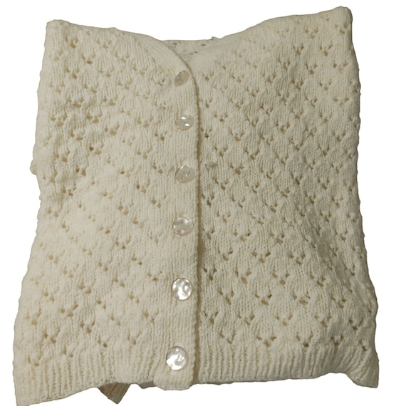 White Knit Cardigan 30x25 Homemade Button Soft Wo… - image 1