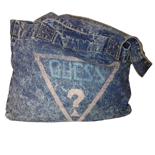 Guess USA Jeans Demin 1986 Tote Stonewashed Acidwash Messager Bag Vintage