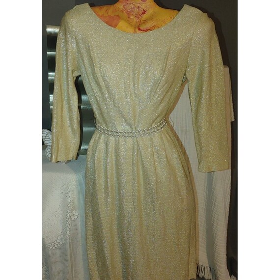 Vintage Dress 1950s Handmaid Gold Lurex Shimmer P… - image 2