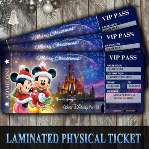 Billet de Noël personnalisé Disneyworld Billet révélation surprise pour les parcs, Paris Floride Tokyo, cadeau de Noël Carte d'embarquement Disneyland
