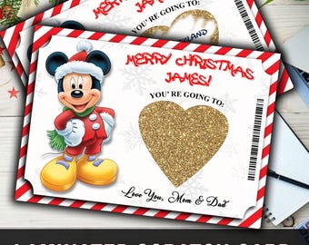 Personalized Laminated Scratch Christmas Disneyworld Theme Park Surprise Reveal Ticket, Birthday Gift Disneyland