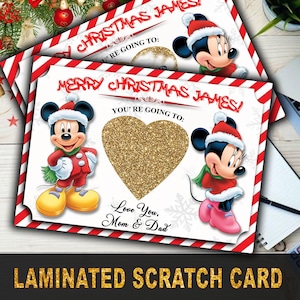Carte de Noël Disneyworld plastifiée physique personnalisée à gratter pour parc à thème, carte-billet pour révélation surprise