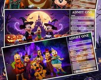 Entrada de Halloween de Disney, recuerdo laminado personalizado, regalo para fans de Halloween, elige 1 de 3 diseños.