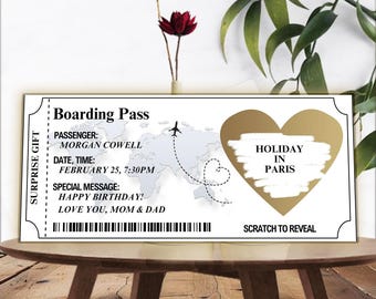 Custom Scratch Reveal Boarding Pass: Surprise Trip Souvenir