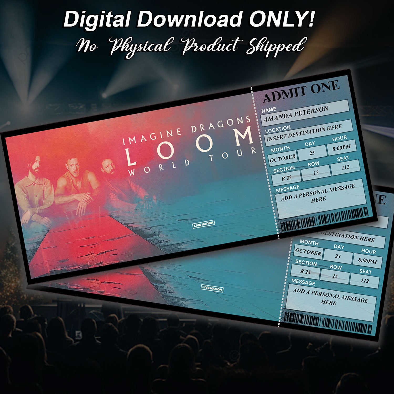Printable IMAGINE DRAGONS Ticket Loom World Tour, Printable Keepsake ...