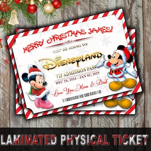 Billet de Noël Disneyworld plastifié, billet surprise pour le parc à thème, Paris, Floride, Tokyo, cadeau carte d'embarquement Disneyland