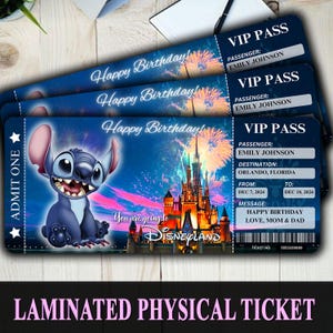 Billet plastifié pour Disneyworld Billet surprise pour les parcs à thème, carte cadeau, carte d'embarquement Lilo & Stitch Disneyland, carte Disney
