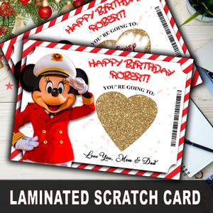 Billet cadeau personnalisé Disney Cruise Disney Cruise plastifié à gratter, révélation surprise Dream Cruise Line, carte de marin Mickey Mouse