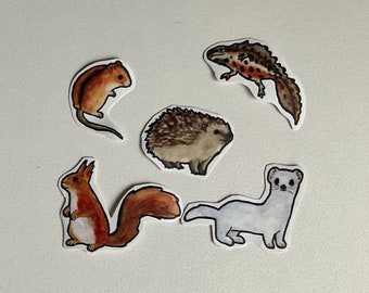 Set of 5 tiny animal stickers (2-3 cm)