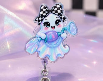 Cute Respiratory Therapist Ghost Badge Reel, Iridescent RT Badge Holder, Bag Valve Mask Halloween Badge Reel, Respiratory Gift