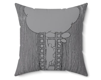 Pencil Drawing, Hand Drawn, Abstract Illustration Art, Illustrated My Dream Spun Polyester Square Pillow Grey