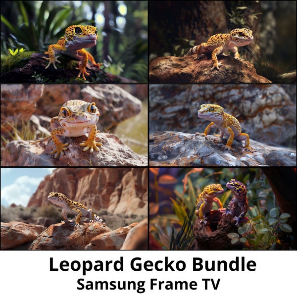 Samsung Frame TV Digital Download Leopard Geckos Spotted Lizards Terrarium Pet Reptile Exotic Tropical Pets, Spotted Pattern, Yellow Lizard