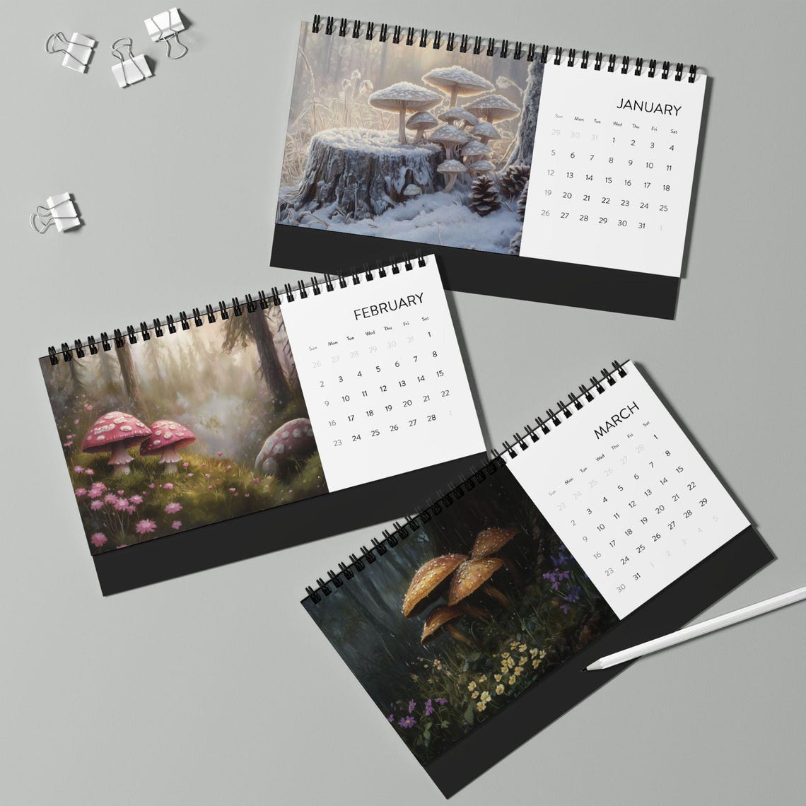 2025 Mushrooms Desktop Calendar Seasonal Mushroom Art Cottagecore Vibes ...