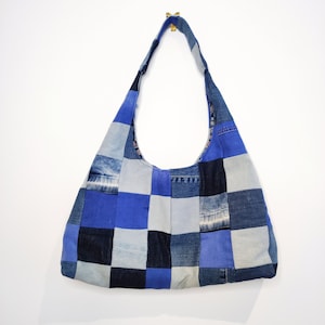 Stor handväska i patchwork-denim