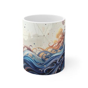 Ocean Waves Coffee Mug: Whimsical Nautical Art, Beach Lover Gift