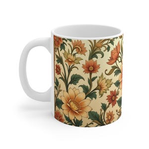 Floral Design Mug - Elegant Coffee Cup, Vintage Style Drinkware, Home Decor, Gift for Her, Botanical Tea Mug