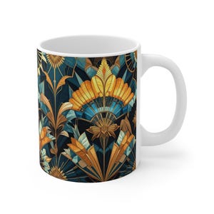 Art Deco Coffee Mug: Elegant Floral Ceramic Drinkware
