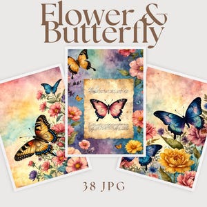 Butterfly in Flowers Watercolor – Printable Wildflowers for Junk Journals, Scrapbooking, Paper Crafts & Digital Download