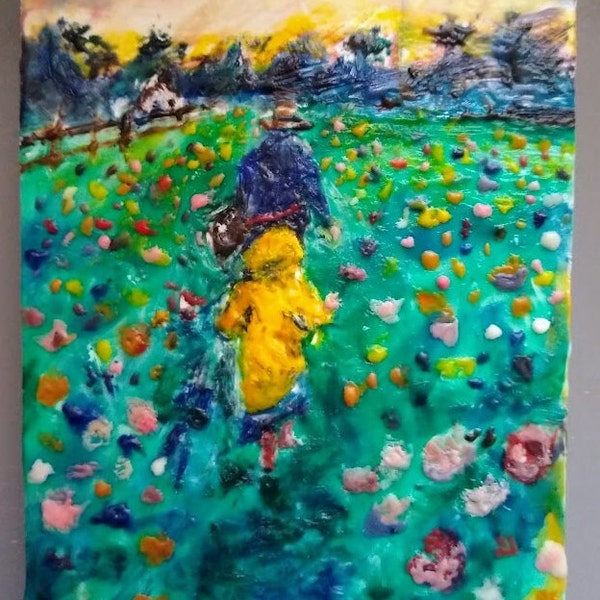 "Original Enkaustik-Gemälde - ""Wildflower Pickers"" - auf Cradled Wood - Perfektes Geschenk zum Muttertag."