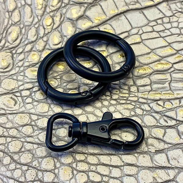 Matte Black Spring Gate Rings, Swivel Hook|35mm Ring, 1/2" Swivel Hook|Bag Making, Jewelry Making, Lanyards, Leashes, Carabiner (1052, 1190)