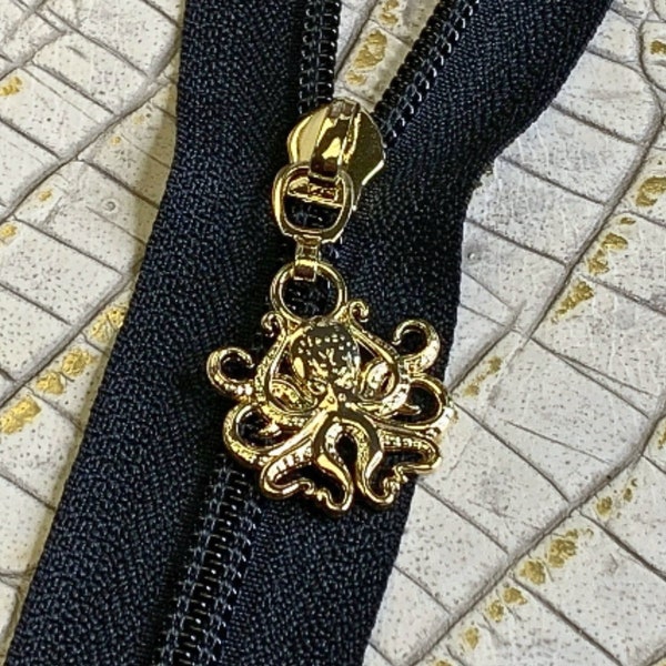 Cthulu Octopus Zipper Pull|Gold Plated Zinc|For #5 Nylon Zippers|Handbag zipper pulls, Purse Charms, Zipper Sliders (1184, 1191)