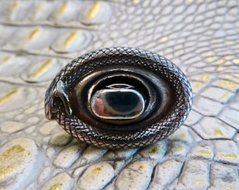 Ouroboros Snake Turn Lock Bag Clasp||Black Washed Satin Nickel|Prong Back Fastener (1069)