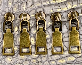Antique Brass Zipper Pull, Zipper Slider|Plated Zinc|For #5 Nylon Zippers|Purse Making, Zipper Charms, Zipper Pulls (1065)