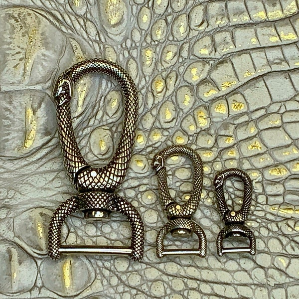 Ouroboros Snake Halter Hook|Swivel Hook|Cast, Polished Nickel|Black Washed for Detail|Handbags, Straps, Leashes, Keychains, Carabiner (1098)