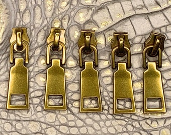 Golden Bronze Zipper Pull, Zipper Slider|Plated Zinc|For #5 Nylon Zippers|Purse Making, Zipper Charms, Zipper Pulls (048)