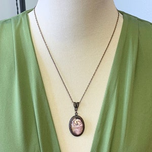 Delicate Raphael Rennaisance Cameo NecklaceDark Aged Copper FindingsTiny 2mm Etched Cable ChainRen Faire Necklace, Raphael Cameo image 2