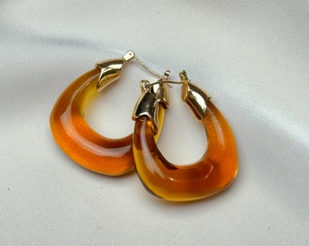 Bruine Gintarė oorbellen, amberkleurige oorbellen, grote lusoorbel, hars zomersieraden, zomervakantie oorbellen, bruine lussen, hars oorbellen