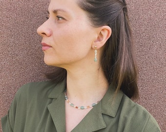 Light Green Ruta earrings, Summer earrings set, Jade beads earrings, Amber brown jewelry, Handmade, Feminine earrings, Multicolored green