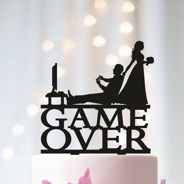 Décoration de gâteau de mariage Game Over, décoration de gâteau de mariage Gamer, décoration de gâteau jeu vidéo mariage, décoration de gâteau drôle, décoration de gâteau gaming pour mariage