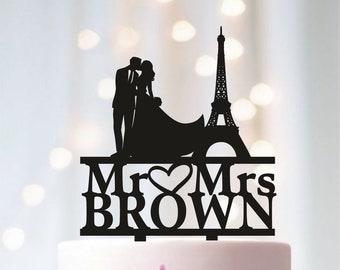 Paris eiffel tower wedding couple cake topper travel, Paris theme wedding cake topper, eiffel tower cake topper, frenchie wedding topper