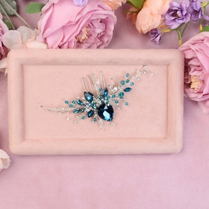 Handmade Aquamarine Crystal Wedding Hair Comb: Teal Bridal Hair Piece