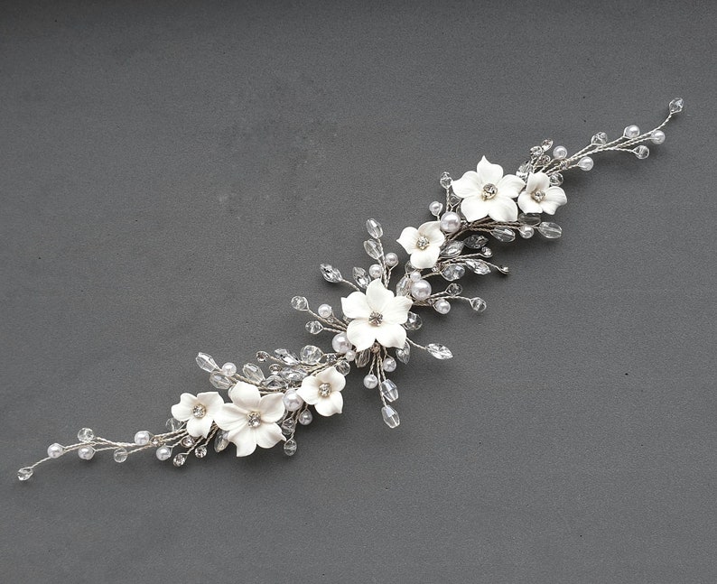 Floral Wedding Headpiece. Floral Bridal Hair Vine. Bridal Headpiece. Floral Hair Vine. Bridal Hair Piece. Wedding Hair Piece VF-327 image 2