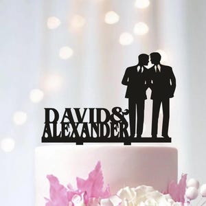 Décoration de gâteau de mariage gay personnalisée : Mr et Mr Silhouette