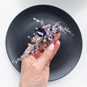 Handmade Purple Crystal Bridal Hair Comb: Wedding Hairpiece